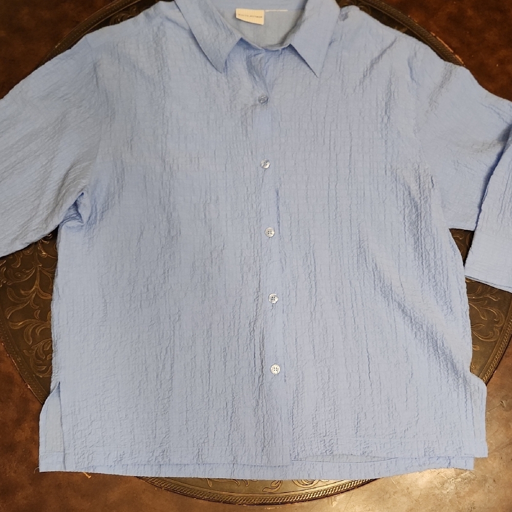 Light Blue Textured Button-Up Shirt